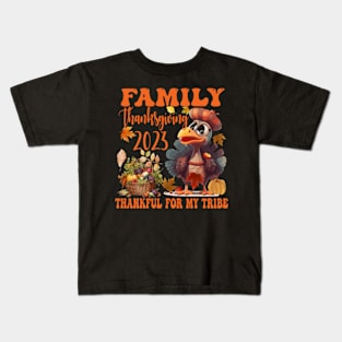 Family Thanksgiving 2023 Thankful For My Tribe Kids T-Shirt